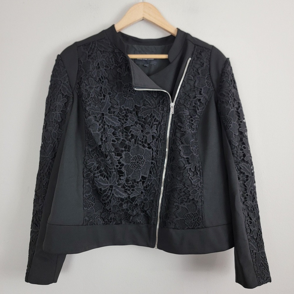 Eloquii Studio Lace Full Zip Jacket Womens 16 Black Long Sleeve‎ Lined Moto
